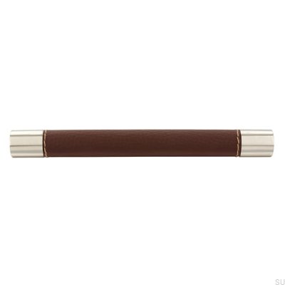 Puxador de móvel oblongo H170 160 Metal com Couro Marrom