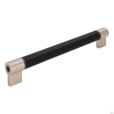 Puxador de móvel oblongo H170 192 metal com couro preto
