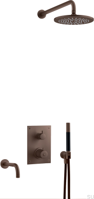 Conjunto de duche com torneira de pressão termostática e bica para banheira BOX7368 ED2 Latão Castanho