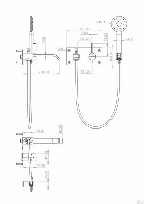 Torneira termostática para banheira de parede ARM036, Honey Gold Brass