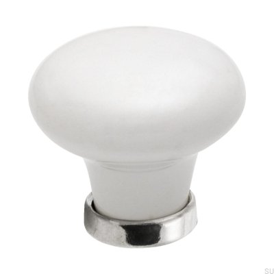 Botão para móveis 24136 Porcelana Branca Níquel Polido