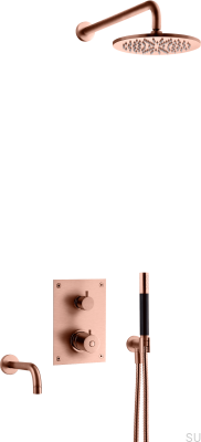 Conjunto de duche com torneira de pressão termostática e bica de banheira BOX7368 ED2 Cobre escovado sem pintura
