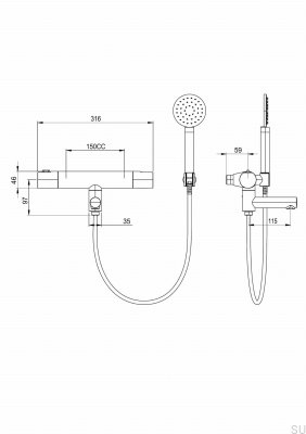 Torneira termostática para banheira de parede ARM026-150 Cobre escovado, sem pintura