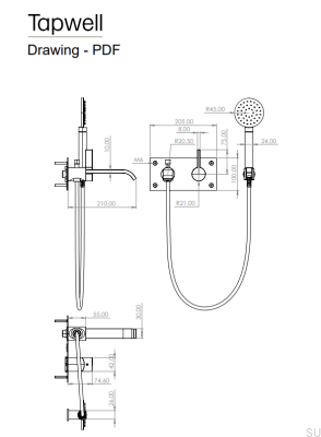 Torneira termostática de parede para banheira ARM036, latão cromado