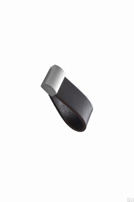 Puxador de móvel Strap 16 Couro Marrom Escuro com Prata