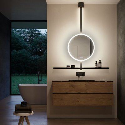 Conjunto de casa de banho IO 600 mm com espelho e prateleiras Preto D-M 230V/65W 