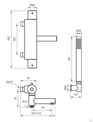  Torneira termostática para banheira e chuveiro EVM026-150 Latão Verde Cinza