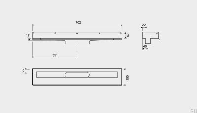 Ralo linear 1001 700 3 flanges de parede em aço