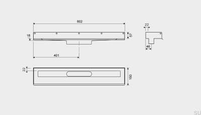 Ralo linear 1001 800 3 flanges parede aço