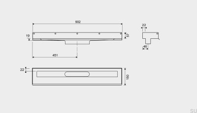 Ralo linear 1001 900 3 flanges de parede em aço