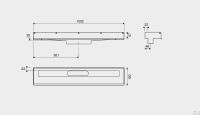 Ralo linear 1001 1000 3 flanges parede aço