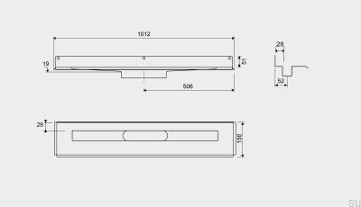 Dreno linear 1004 900 Flange traseira offset 6 mm Parede Aço