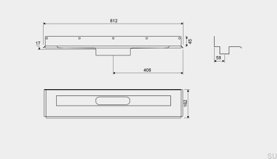 Dreno linear 1004 700 Flange traseira offset 12 mm Parede Aço