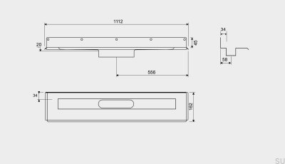 Dreno linear 1004 1000 Flange traseira offset 12 mm Parede Aço