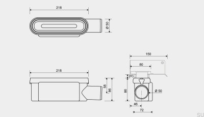 Módulo de drenagem com saída lateral horizontal de 50 mm com sifão removível