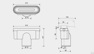 Módulo de drenagem com saída vertical de 75 mm com sifão removível