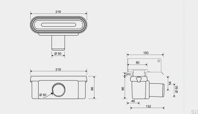 Módulo de drenagem com saída horizontal de 50 mm com sifão removível