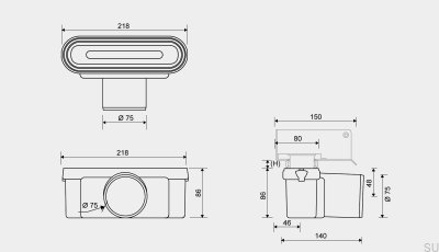 Módulo de drenagem com saída horizontal de 75 mm com sifão removível