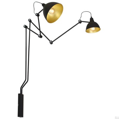 Luminária de parede Aida 2 Metal Preto (centro com cúpula dourada)