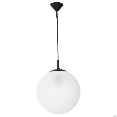 Luminária suspensa Globe Metal preta com cúpula leitosa