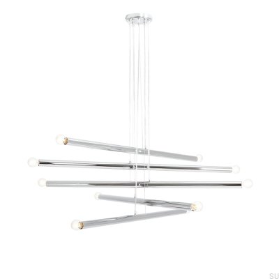 Luminária suspensa Tubo 10 Metal Prata Cromado