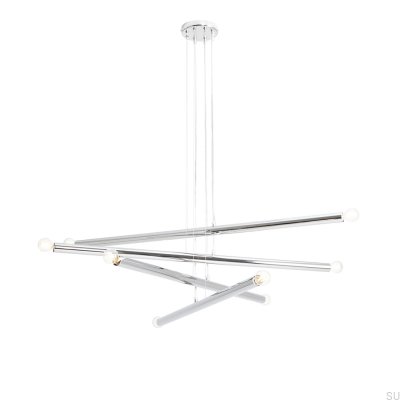 Luminária suspensa Tubo 8 Metal Prata Cromado