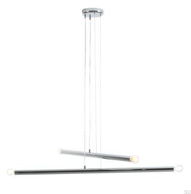Luminária suspensa Tubo 4 Metal Prata Cromado