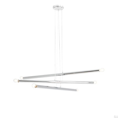 Luminária suspensa Tubo 6 Metal Prata Cromado