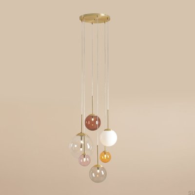 Luminária pendente Bosso de latão multicolorido com 6 anéis