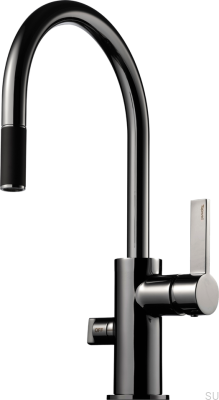 Torneira de cozinha com bica retrátil e válvula para lava-louças ARM385 Latão Preto Cromado