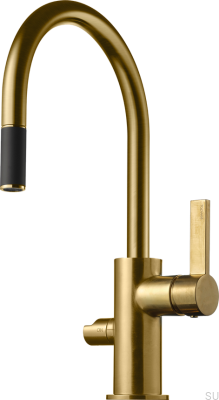 Torneira de cozinha com bica retrátil e válvula para lava-louças ARM385 Latão Mel Escovado Dourado