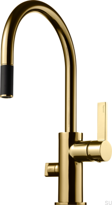 Torneira de cozinha com bica retrátil e válvula para lava-louças ARM385 Latão Mel Dourado