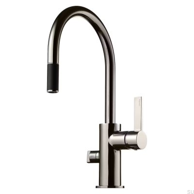 Torneira de cozinha com bica retrátil e válvula para lava-louças ARM385 Latão Preto Platina