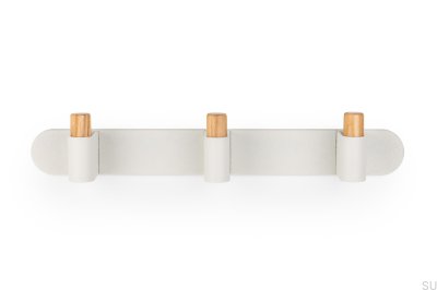 Cabide de parede Casey Rack 340 em alumínio branco com madeira de carvalho