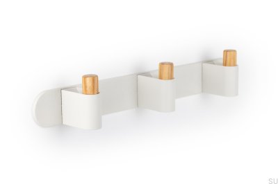 Cabide de parede Casey Rack 340 em alumínio branco com madeira de carvalho
