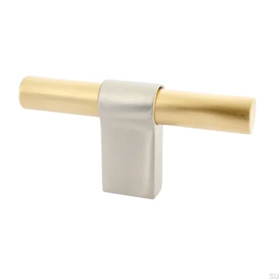 Linha T-Bar Big Mix 80 Puxador para Móveis Latão Escovado Sem Laca com Aço Escovado
