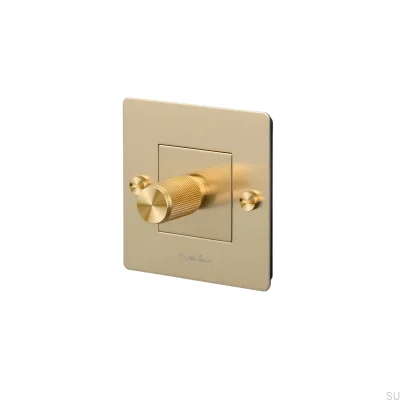 Dimmer LED Cross 1G 250W em latão, padrão europeu, com logotipo.