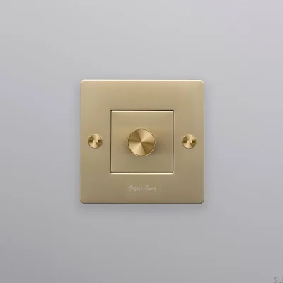 Dimmer LED Cross 1G 250W em latão, padrão europeu, com logotipo.