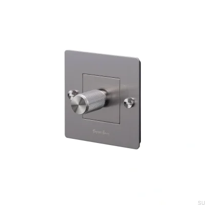 Dimmer padrão europeu LED Cross 1G 250W na cor aço prateado com logotipo.