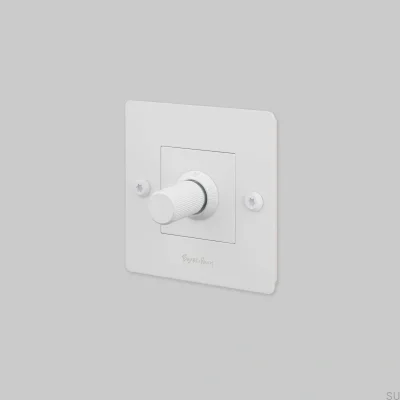Luminária linear LED 1G 250W branca aço com dimmer padrão europeu, interruptor e logotipo.