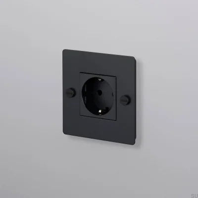 Tomada simples sem logotipo Tipo F Cruz 1G Aço Preto Padrão Europeu
