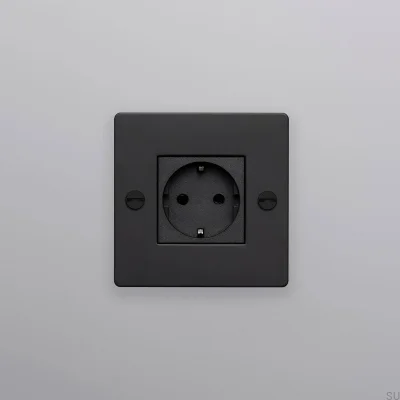 Tomada simples sem logotipo Tipo F Cruz 1G Aço Preto Padrão Europeu