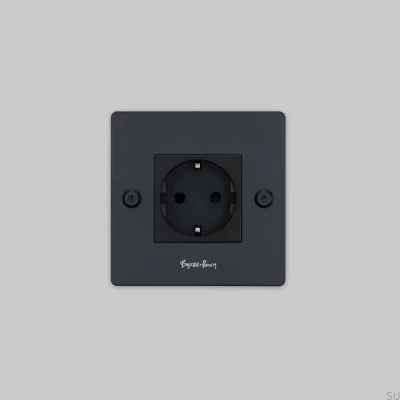 Tomada simples com logotipo Tipo F Linear 1G em aço preto, padrão europeu.