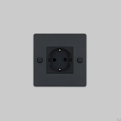 Tomada simples sem logotipo Tipo F Linear 1G em aço preto Padrão Europeu