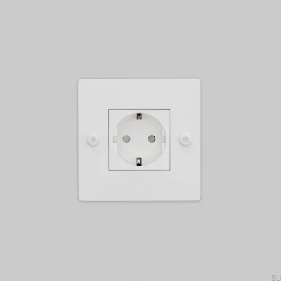Tomada simples com logotipo Tipo F Linear 1G em aço branco, padrão europeu.