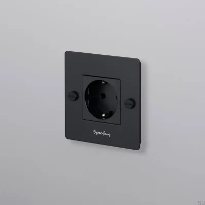 Tomada simples com logotipo Tipo F Cruz 1G Aço Preto Padrão Europeu