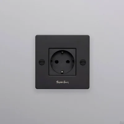 Tomada simples com logotipo Tipo F Cruz 1G Aço Preto Padrão Europeu
