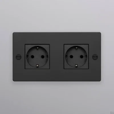 Soquete duplo tipo F cruzado 2G em aço preto, padrão europeu.