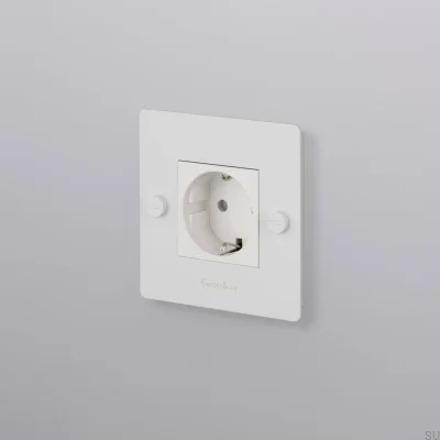 Tomada simples com logotipo Tipo F Cruz 1G Aço Branco Padrão Europeu