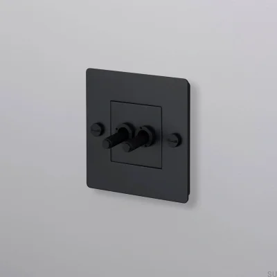 Interruptor duplo sem logotipo Cross 1G Aço Preto Padrão Europeu